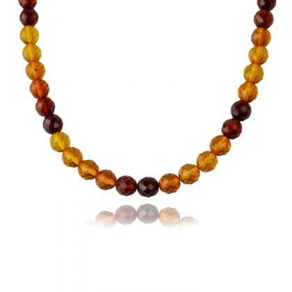 Baltic Amber Faceted Necklace, Round Amber Beads |..