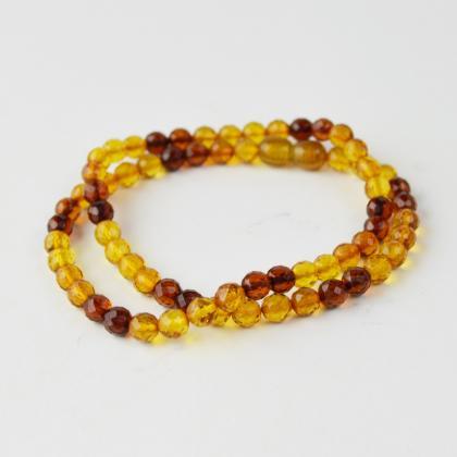 Baltic Amber Faceted Necklace, Round Amber Beads |..