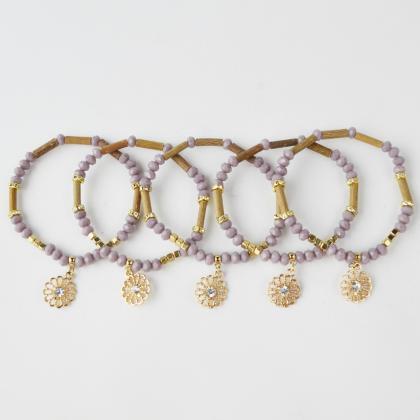 Purple Glass Hazelwood Beads Bracelet For Women..
