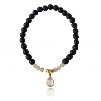 5%off | Blackstone Agate Beads Bracelet Gemstone..