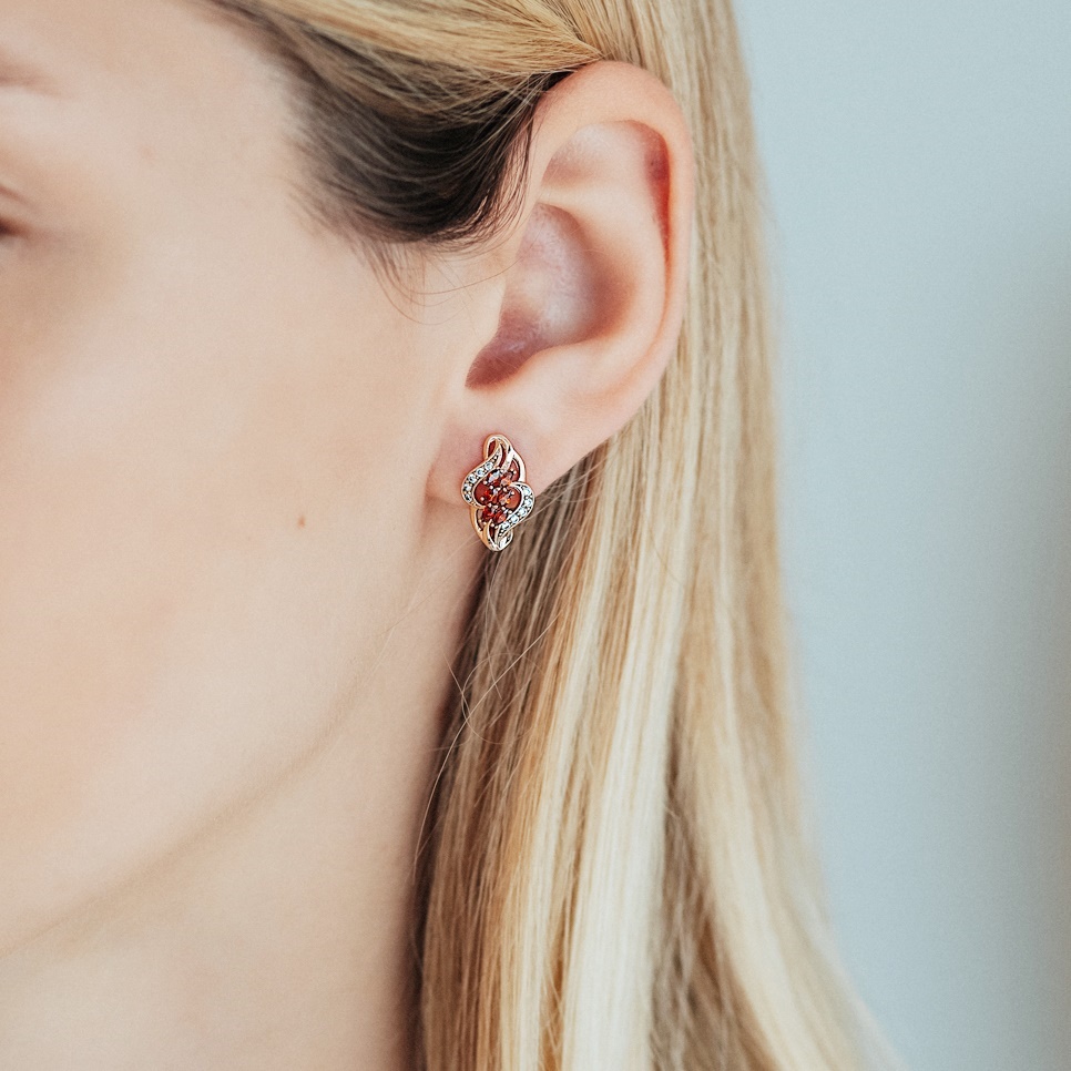 Sensitive Ears Earrings, Gold Plated Earrings, Red Zirconia Earrings, Minimalist Jewelry, Bridesmaid Gift, Hypoallergenic Earrings Rt03