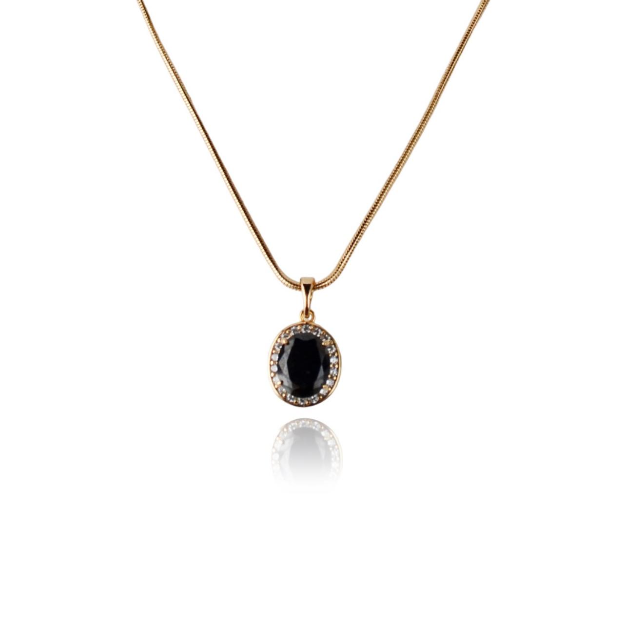 Gold Plated (not Real Gold) Necklace For Women With Black Pendant | Maritavita | Uk13