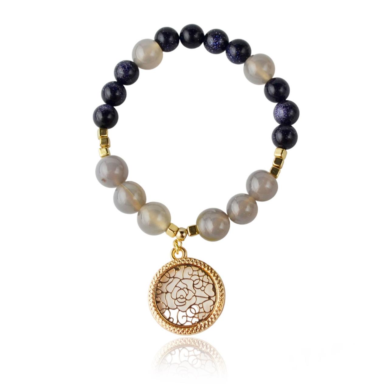 Agate, Blue Sand Stone Bracelet With Pendant, For Women Or Girls, The Price, 5% Off | Kk02