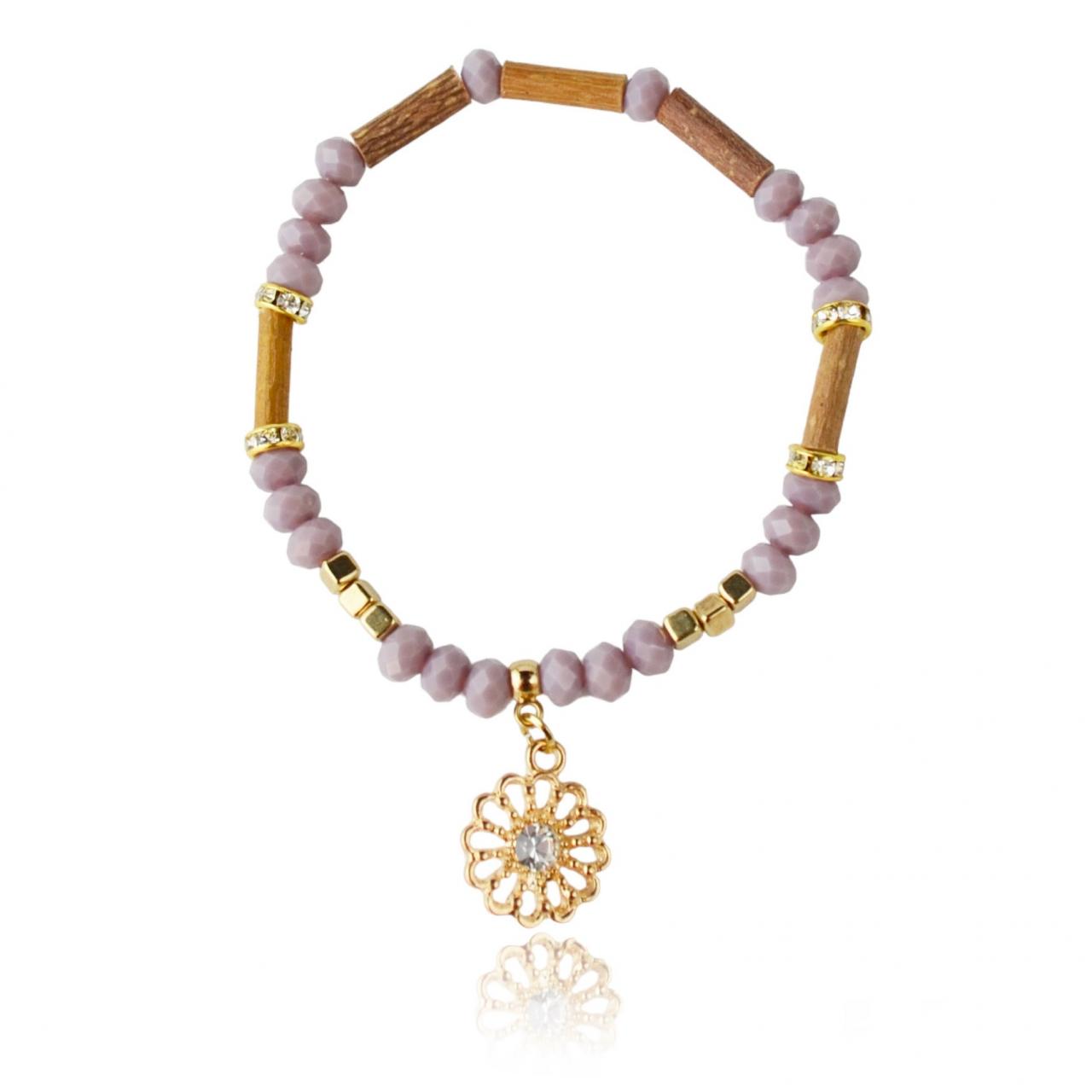 Purple Glass Hazelwood Beads Bracelet For Women With Pendant | Maritavita | Kk06