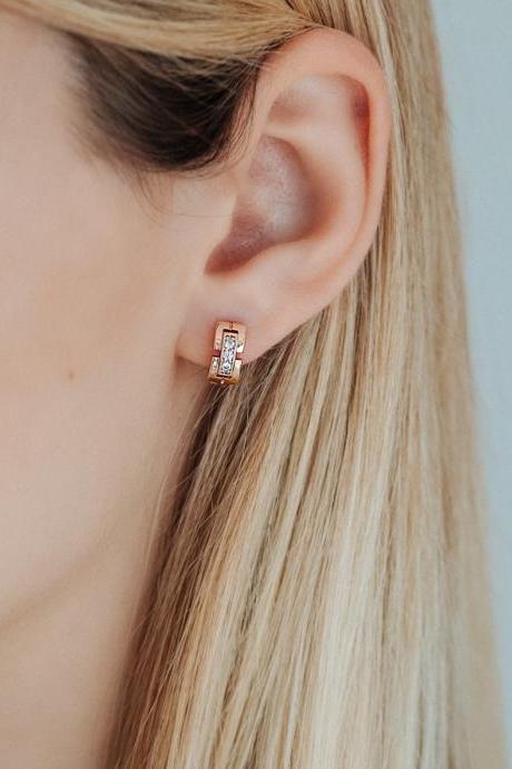 Gold Plated Earrings, Crystals Earrings, Hoop Earrings, Bridesmaid Jewelry, Hypoallergenic Earrings, Sensitive Ears Jewelry Rt06