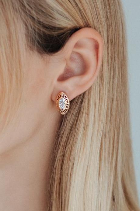 Gold Plated Earrings / Zirconia Earrings / 18k Gold Earrings / Bridesmaid Jewelry / Hypoallergenic Earrings / Sensitive Ears Rt19
