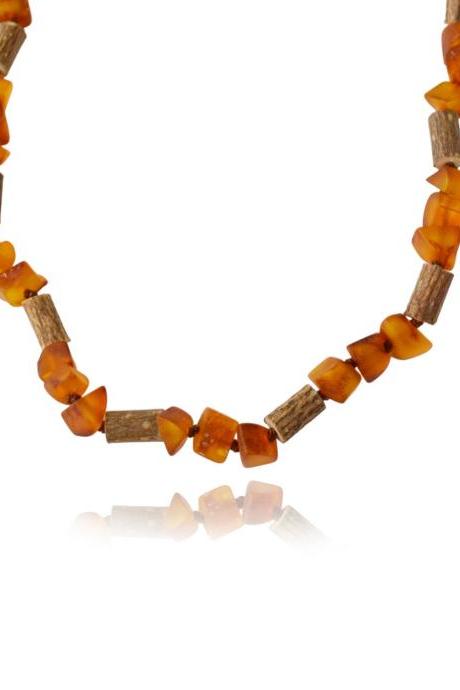 Baltic Amber With Hazelwood Necklace For Women - Natural Amber - Mn13