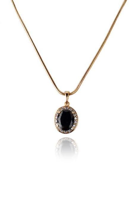 Gold Plated (not Real Gold) Necklace For Women With Black Pendant | Maritavita | Uk13