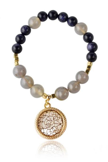 Agate, Blue Sand Stone Bracelet With Pendant, For Women Or Girls, The Price, 5% Off | Kk02