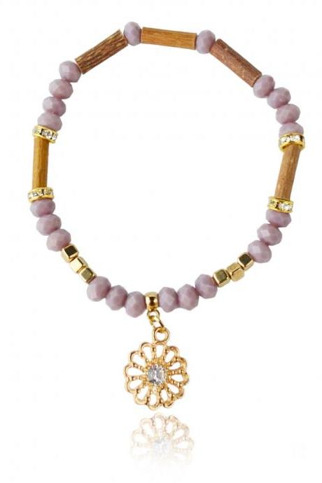 Purple Glass Hazelwood Beads Bracelet For Women With Pendant | Maritavita | Kk06